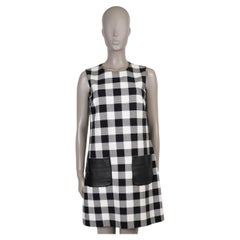 DOLCE & GABBANA black & white cotton 2015 GINGHAM LEATHER POCKET Dress S