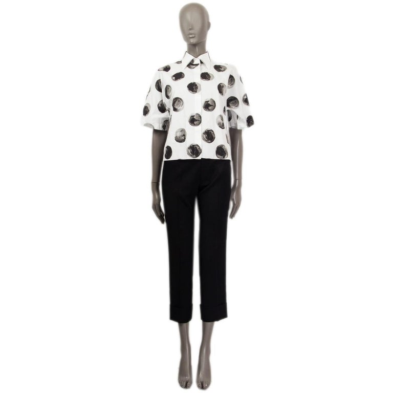 Dolce & Gabbana White Polka Dot Cotton Collared Shirt Top