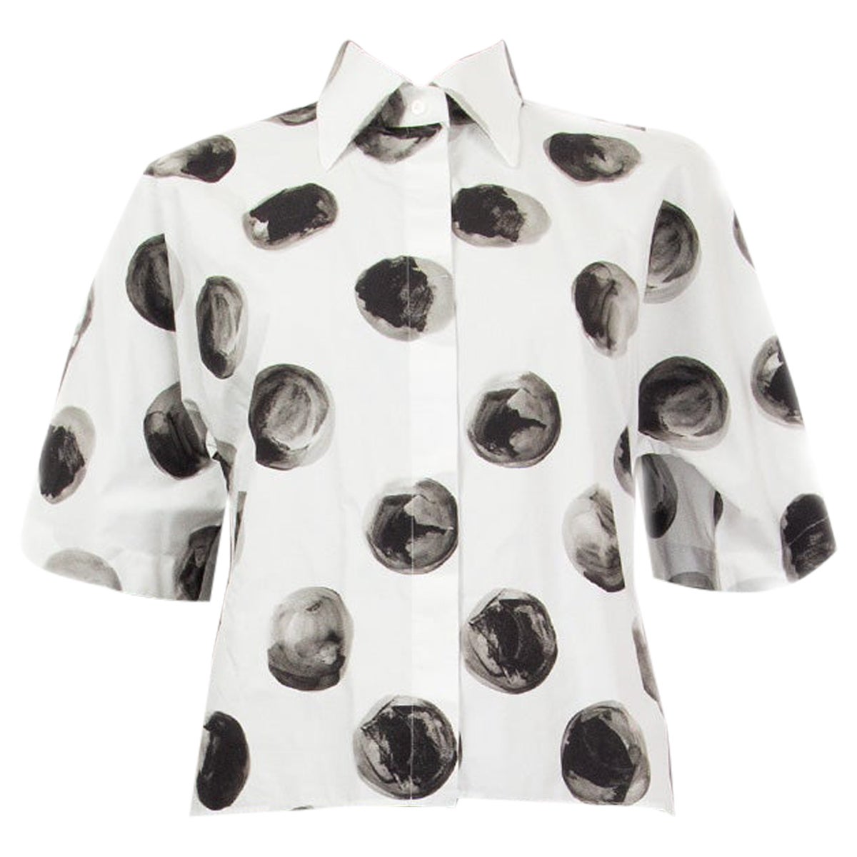 DOLCE & GABBANA camicia a maniche corte button up in cotone bianco e nero Dot Dot Dot 40 S. White