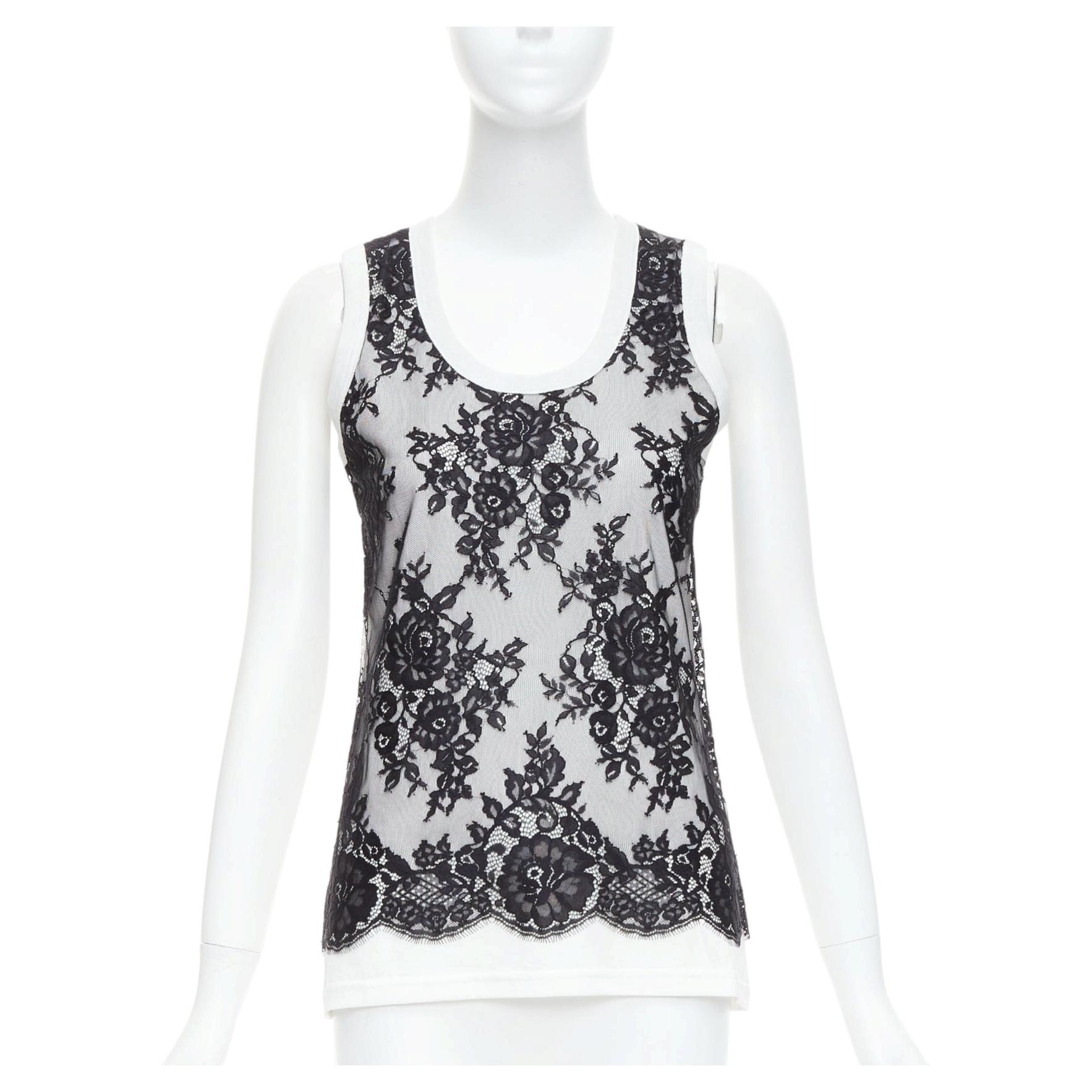 DOLCE GABBANA black white cotton lace overlay tank top IT40 S