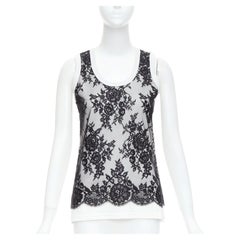 DOLCE GABBANA black white cotton lace overlay tank top IT40 S