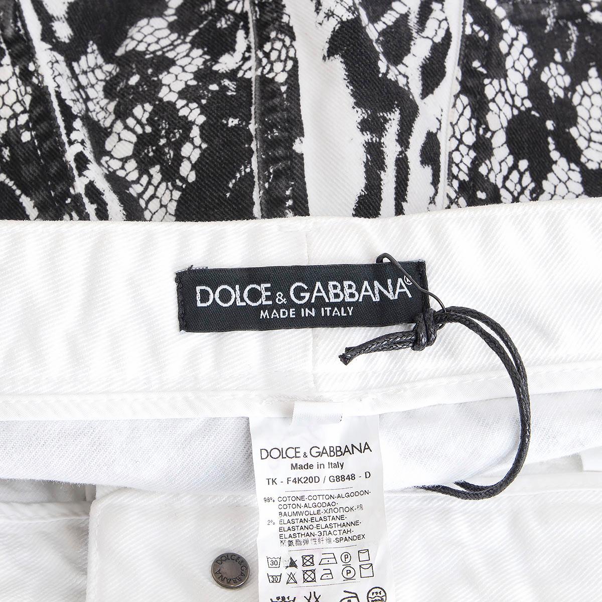 DOLCE & GABBANA black & white cotton LACE PRINT DENIM MINI Skirt 42 M For Sale 1