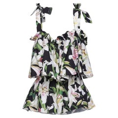 Dolce & Gabbana Black White Cotton Lily Floral Top Camisole Blouse Sleeveless
