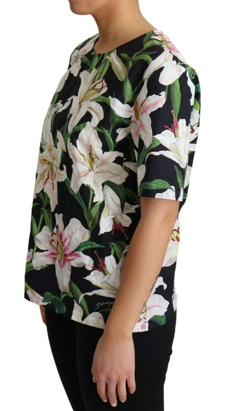 Dolce and Gabbana Schwarz Weiß Baumwolle Lilie Floral Top T-Shirt Bluse  Kurzarm im Angebot bei 1stDibs