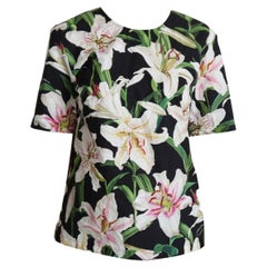 Dolce & Gabbana Black White Cotton Lily Floral Top T-shirt Blouse Short Sleeves