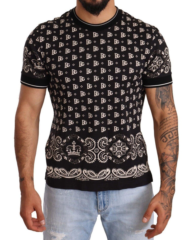 Dolce & Gabbana Black Cotton Printed Short Sleeves T-shirt