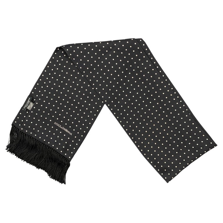 DOLCE and GABBANA Black White Dot Print Silk Scarf For Sale at 1stDibs