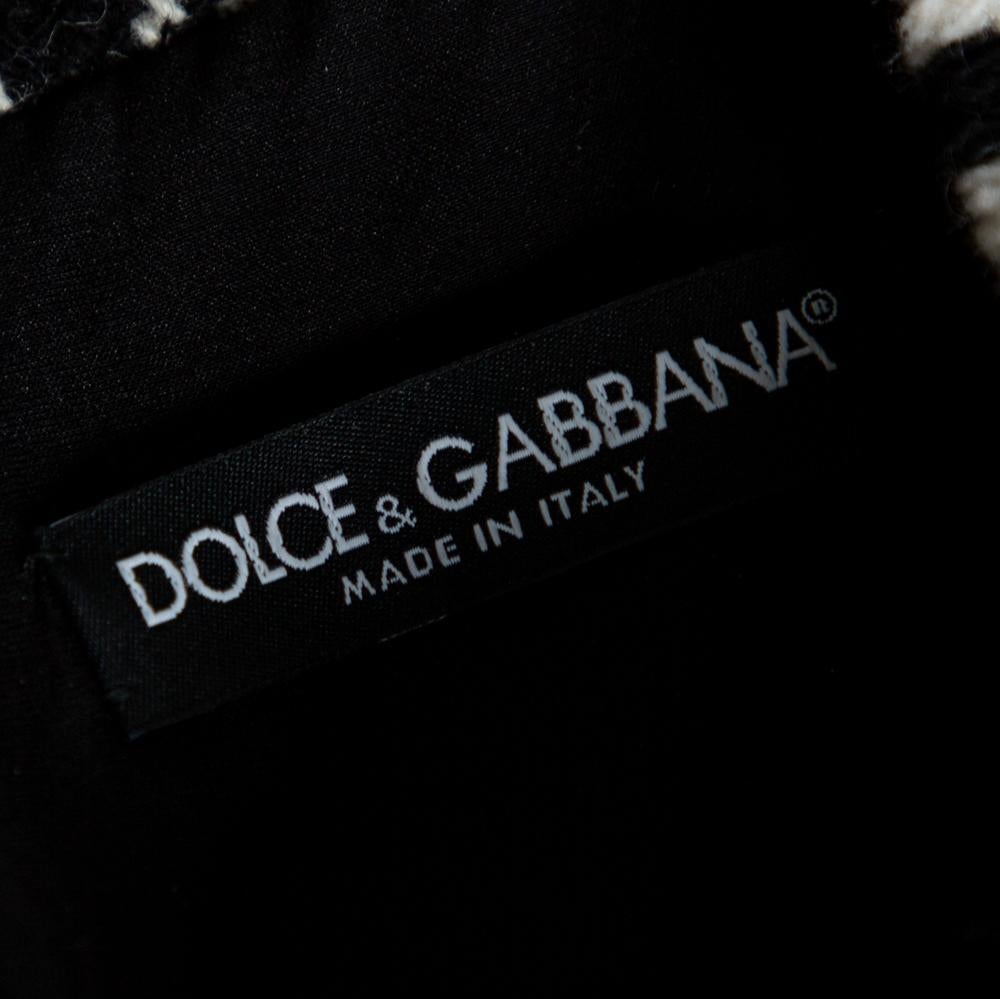 Gray Dolce & Gabbana Black/White Houndstooth Tweed Blend Glitter Detail Midi Dress M