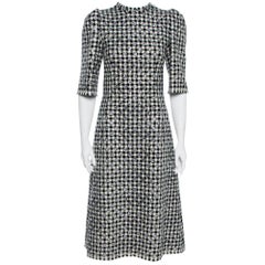 Dolce & Gabbana Black/White Houndstooth Tweed Blend Glitter Detail Midi Dress M