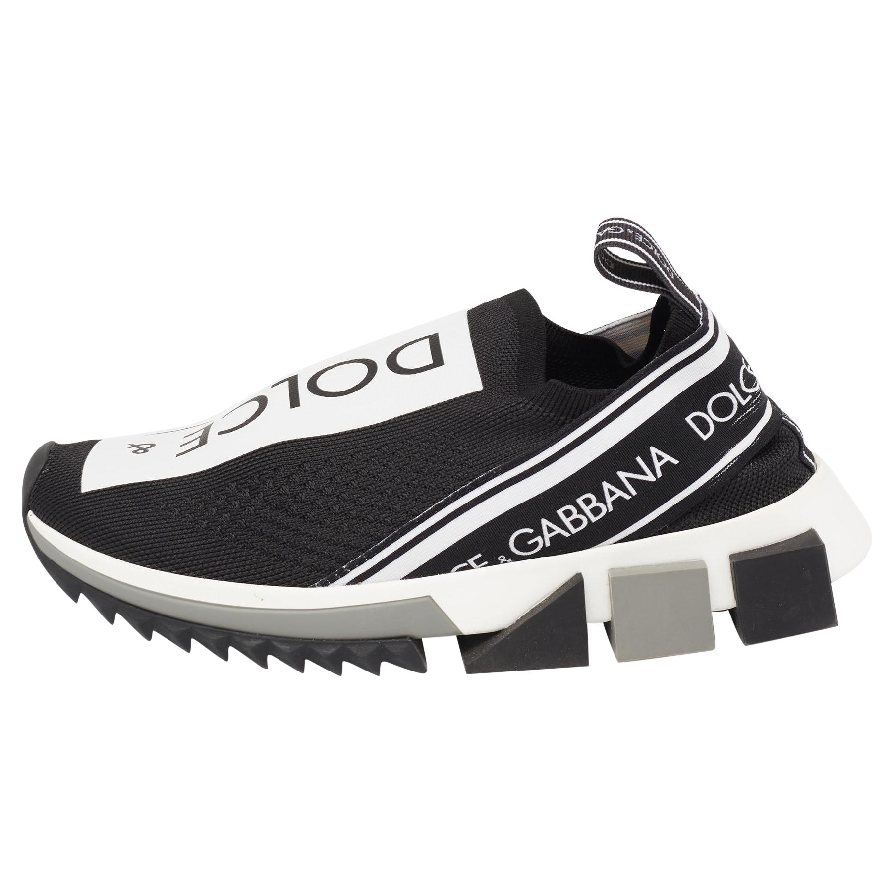 Dolce 
Gabbana Schwarz/Weiß Strickstoff Sorrento Slip-On Turnschuhe Größe 36