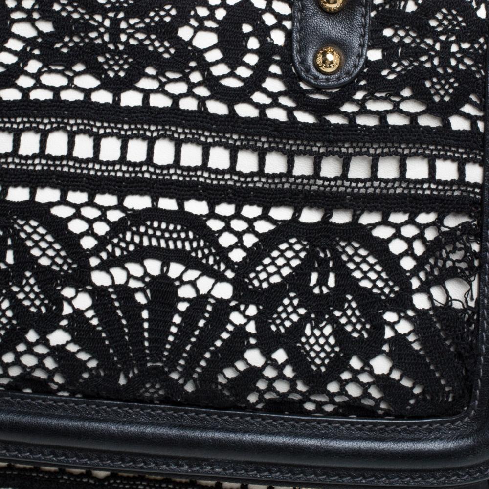 Dolce & Gabbana Schwarz/Weiß Spitze und Leder Große Miss Sicily Top Handle Tasche 1