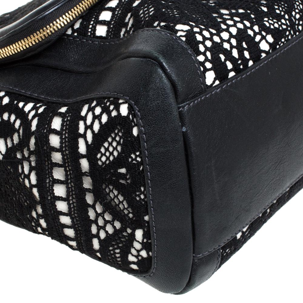 Dolce & Gabbana Schwarz/Weiß Spitze und Leder Große Miss Sicily Top Handle Tasche 2