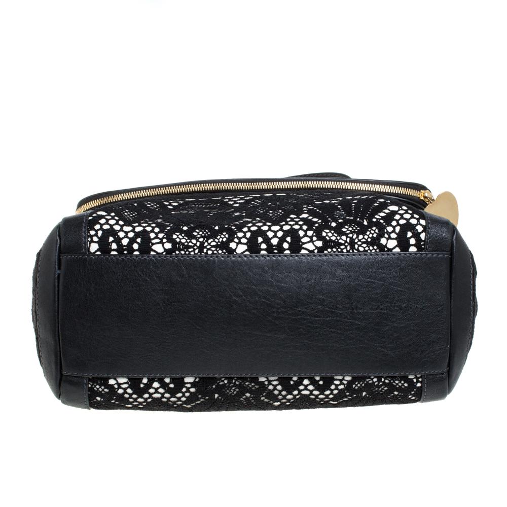 Dolce & Gabbana Schwarz/Weiß Spitze und Leder Große Miss Sicily Top Handle Tasche 5