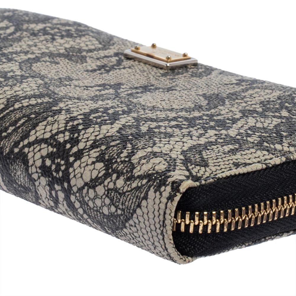 Dolce & Gabbana Black/White Lace Print Leather Zip Around Wallet 1