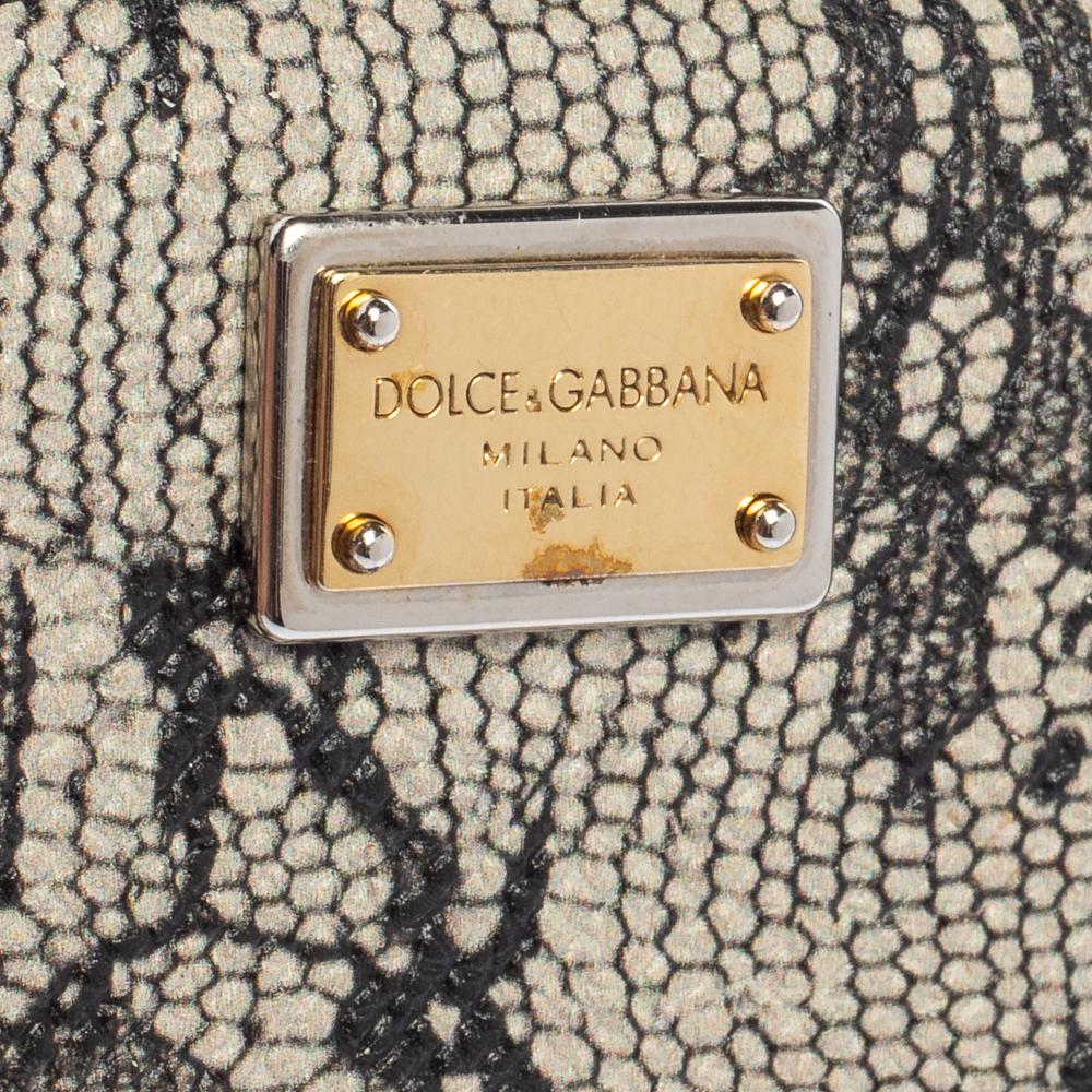 Dolce & Gabbana Black/White Lace Print Leather Zip Around Wallet 1