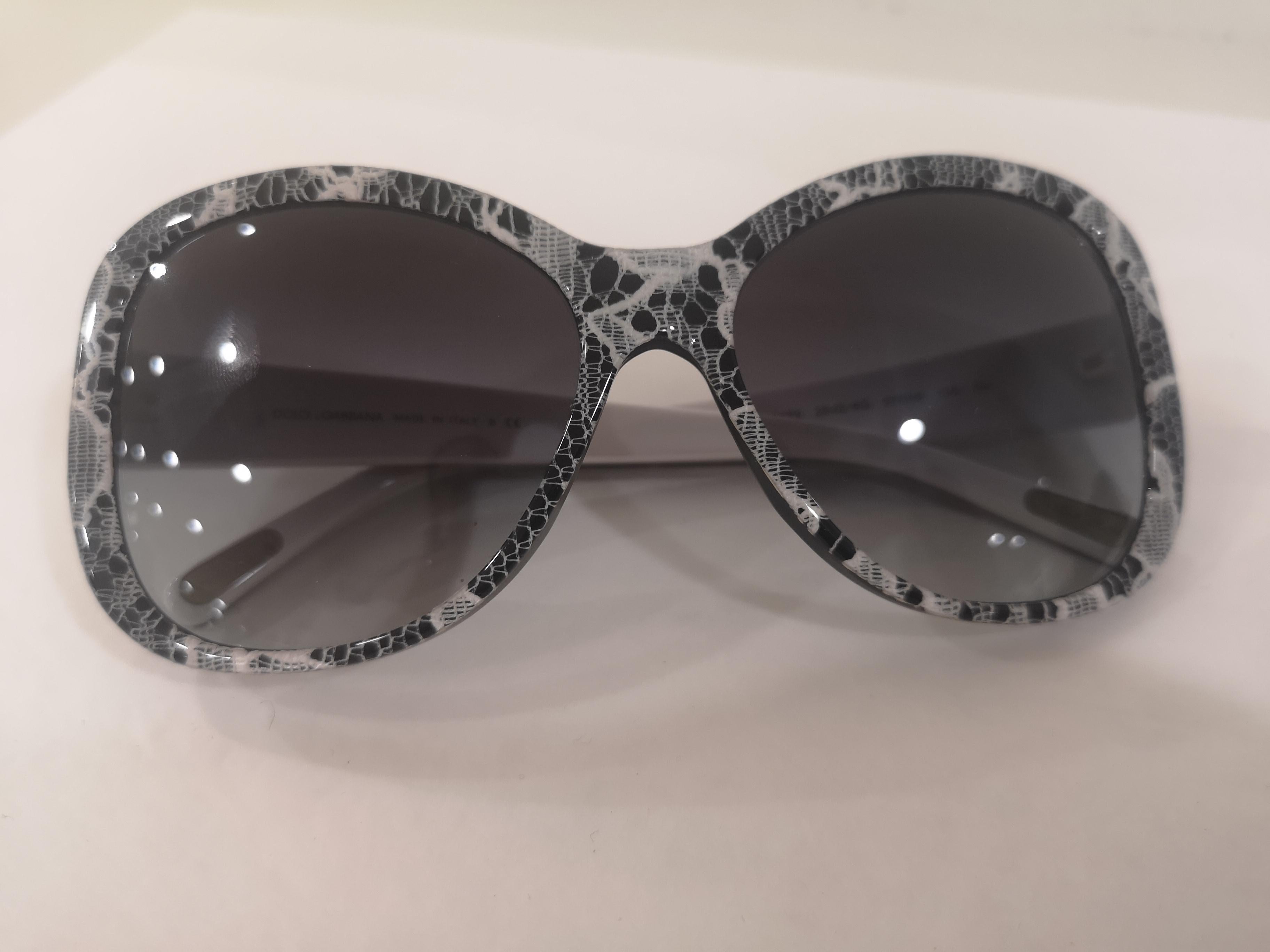 Dolce & Gabbana black white lace sunglasses NWOT For Sale 2