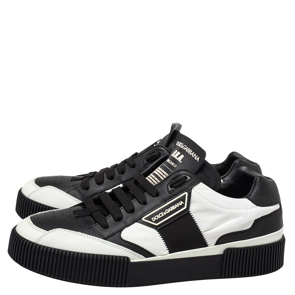 Dolce & Gabbana Schwarz/Weiß Leder und Nylon Miami Low Top Sneakers Größe 42 im Zustand „Gut“ in Dubai, Al Qouz 2