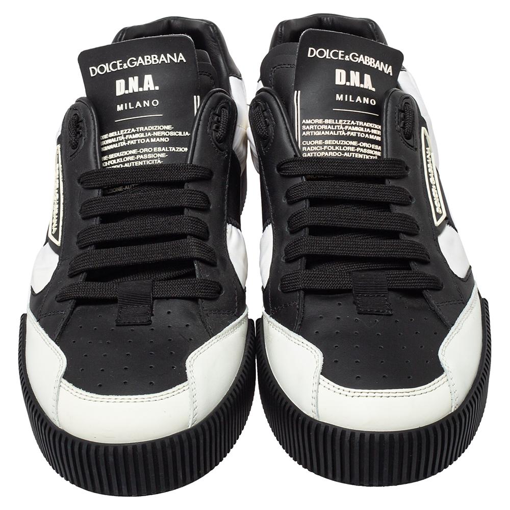 Dolce & Gabbana Schwarz/Weiß Leder und Nylon Miami Low Top Sneakers Größe 42 1