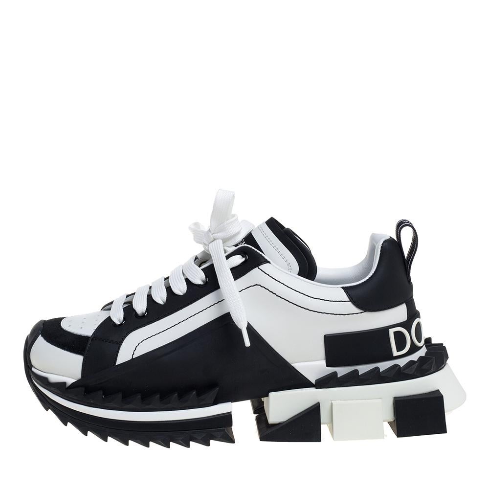 Dolce & Gabbana Schwarz/Weiß Leder und Wildleder Super King Sneakers Größe 40 1
