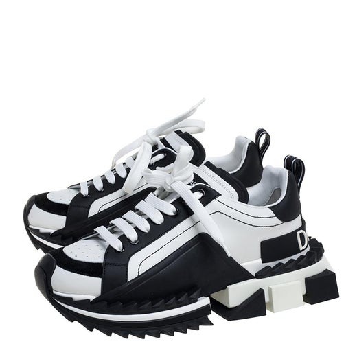 Dolce and Gabbana Black/White Leather And Suede Super King Sneakers Size 40  at 1stDibs
