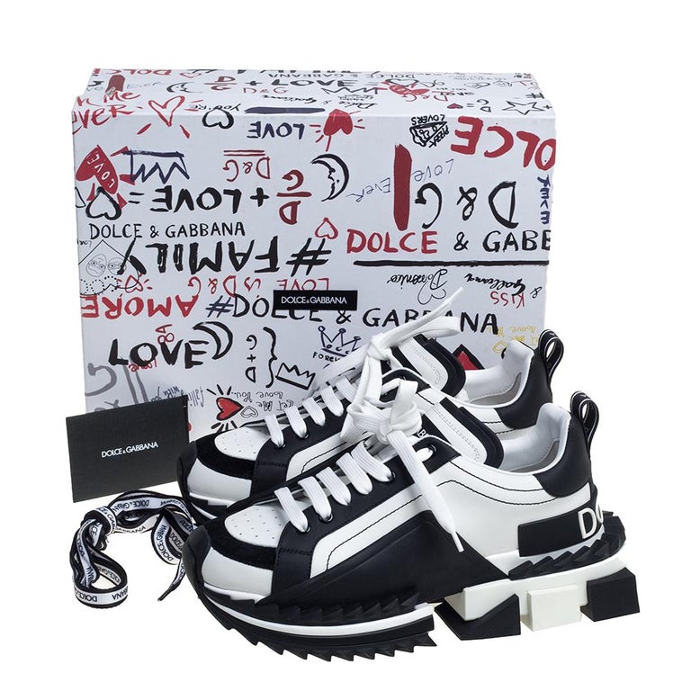 Dolce Gabbana Black/White Leather And Suede Super King Sneakers Size 40
