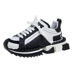 Dolce & Gabbana Schwarz/Weiß Leder und Wildleder Super King Sneakers Größe 40