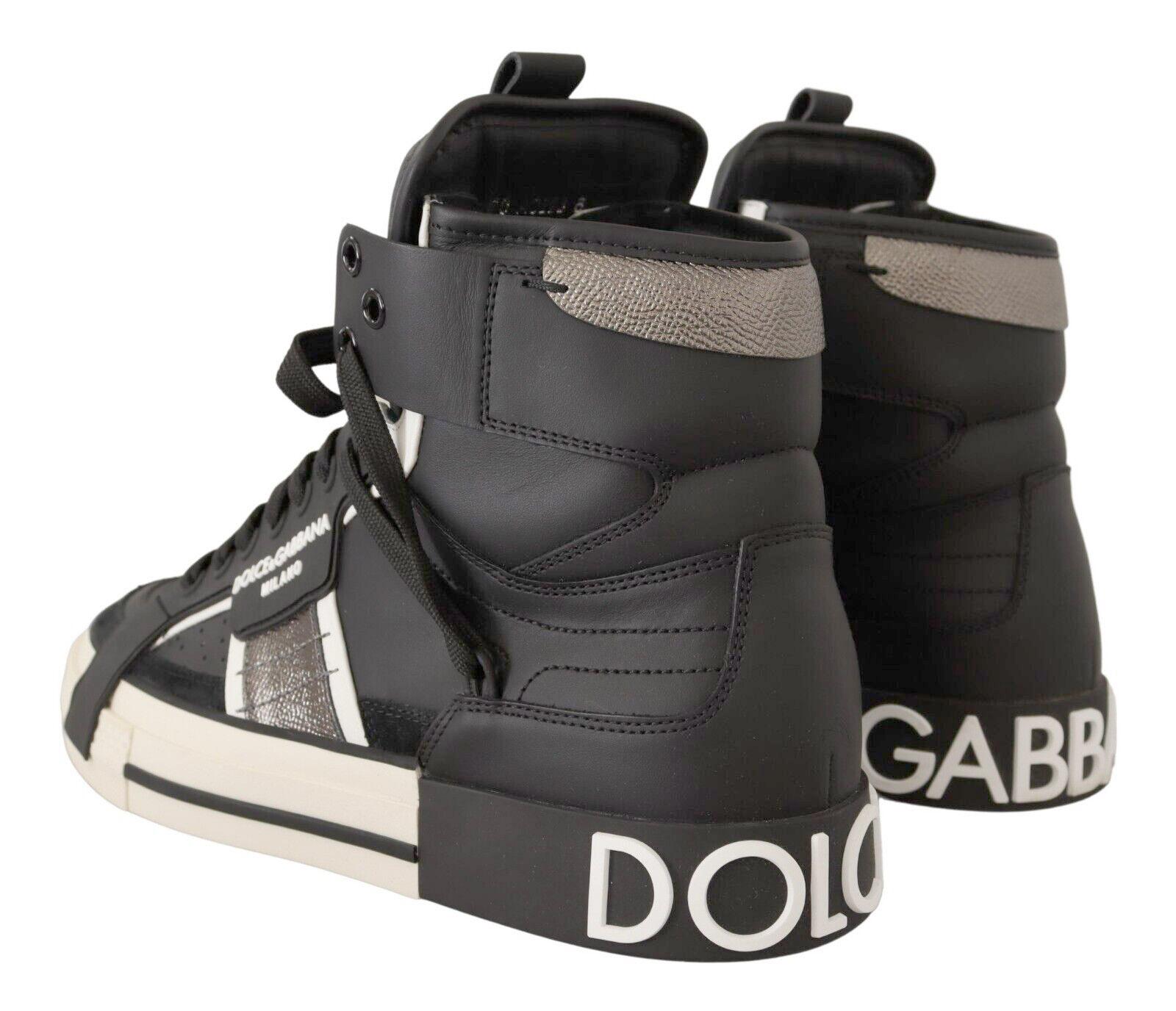 Dolce & Gabbana Black White Leather High Top Sneakers Trainers Shoes DG Logo In New Condition In WELWYN, GB