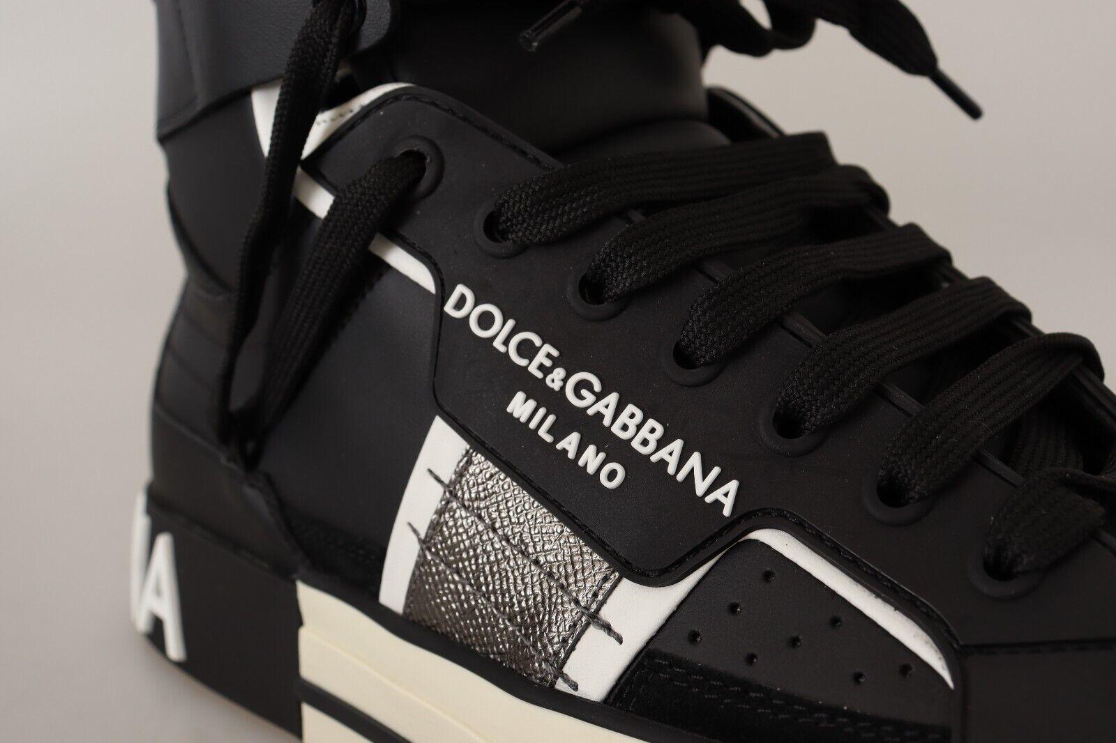 Dolce & Gabbana Black White Leather High Top Sneakers Trainers Shoes DG Logo 1