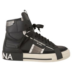 Dolce & Gabbana Black White Leather High Top Sneakers Trainers Shoes DG Logo
