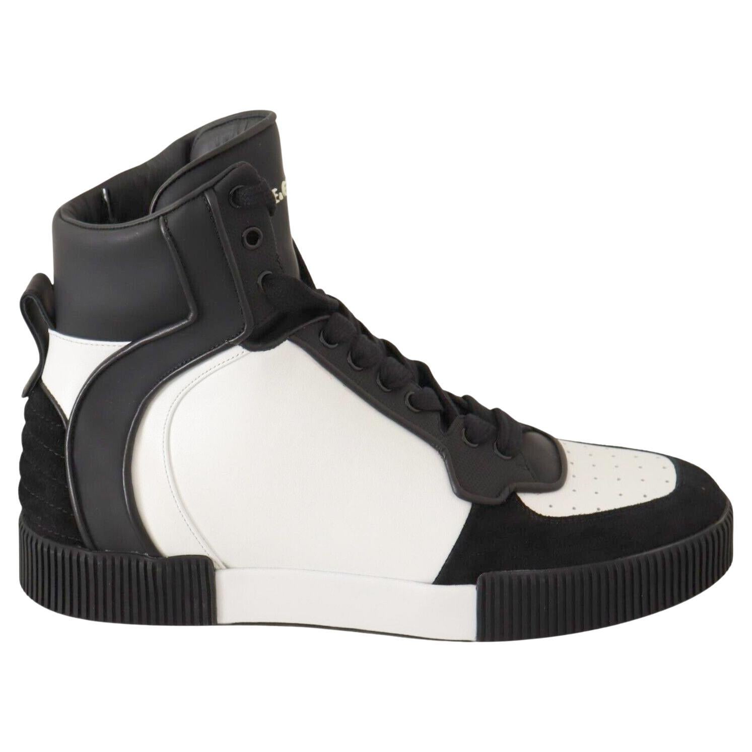Dolce & Gabbana Black White Leather High Top Sneakers Trainers Shoes DG Miami