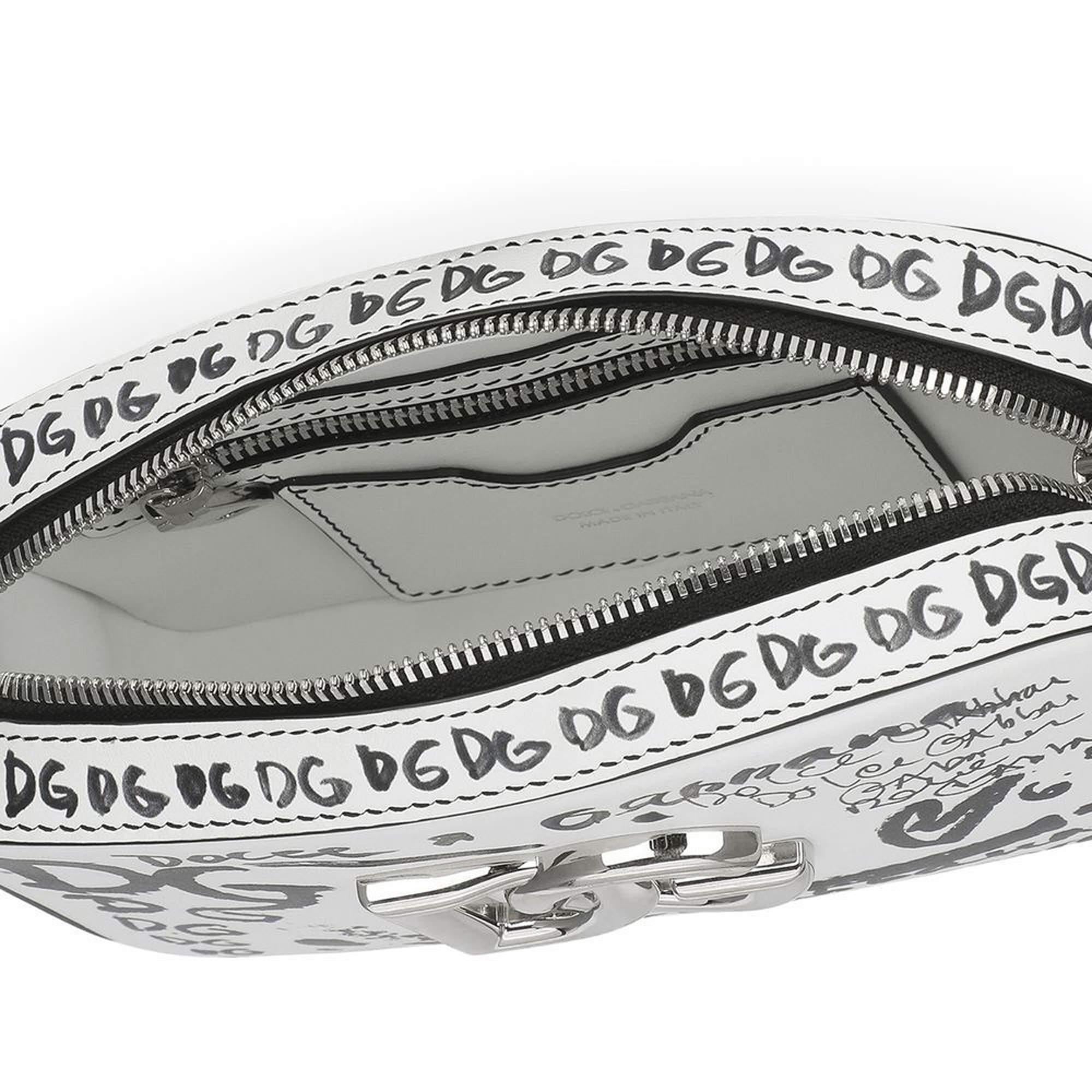 Dolce & Gabbana Black & White - Leather - Logo Printed Crossbody Bag In Excellent Condition In Dubai, Al Qouz 2