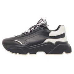 Dolce & Gabbana Black/White Leather Portofino Low Top Sneakers Size 40