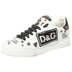 Dolce & Gabbana Black/White Leather Portofino With Patch And Sneakers Size 39