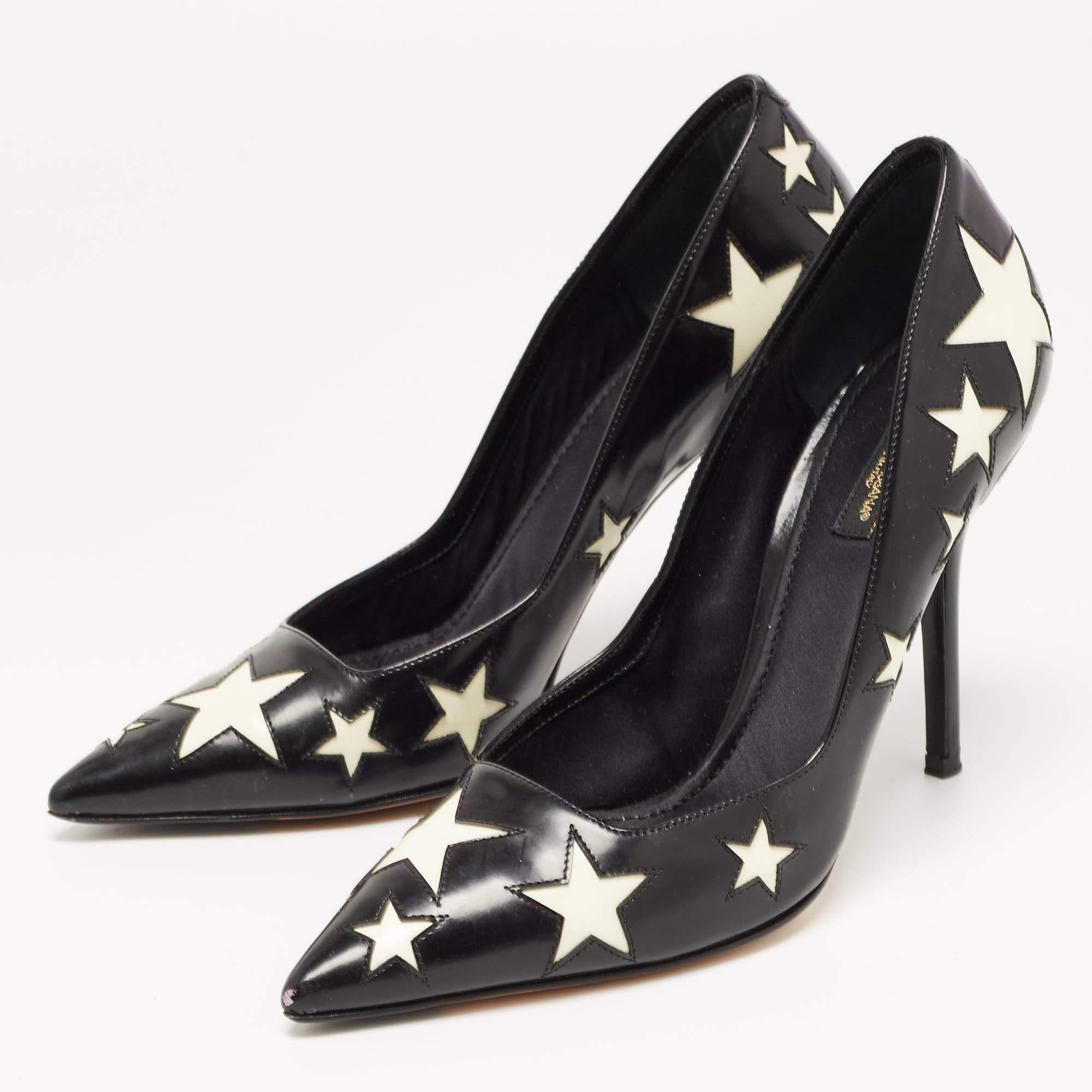 Women's Dolce & Gabbana Black/White Leather Star Pumps Size 39