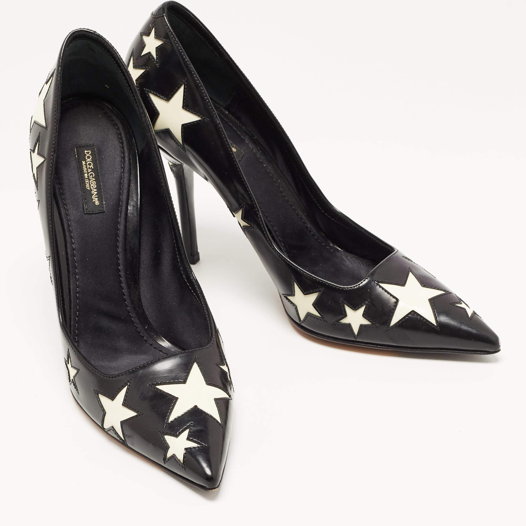 Dolce & Gabbana Black/White Leather Star Pumps Size 39 1