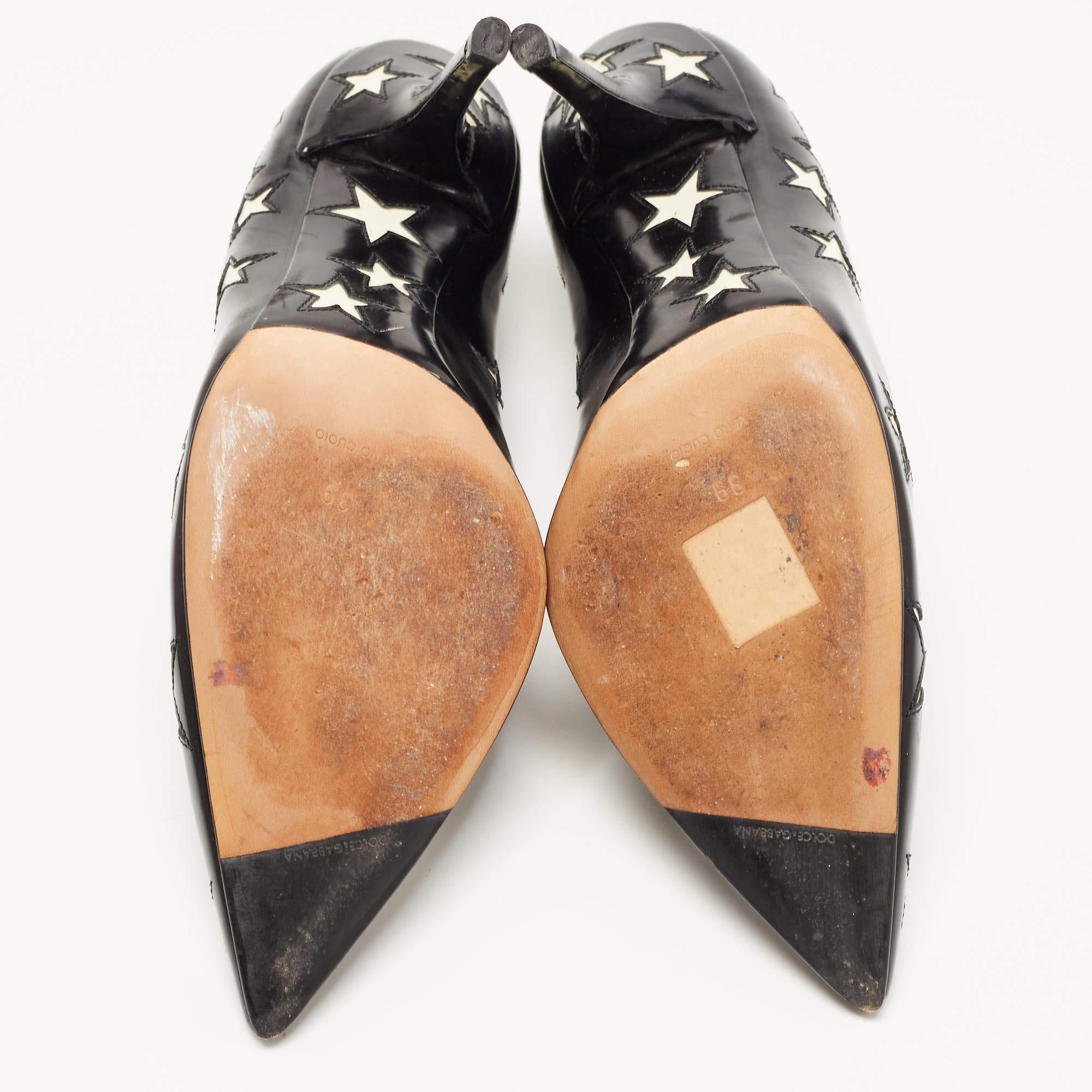 Dolce & Gabbana Black/White Leather Star Pumps Size 39 4