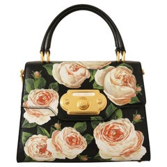 Dolce & Gabbana Black White Leather Welcome Floral Handbag Shoulder Bag Peony