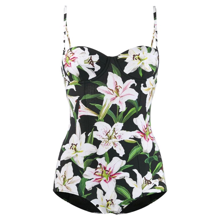 Dolce and Gabbana Black White Lily Flowers Full Swimsuit Swimwear Beachwear  Bikini For Sale at 1stDibs
