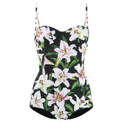 Dolce & Gabbana Black White Lily Flowers Full Swimsuit Swimwear Beachwear Bikini