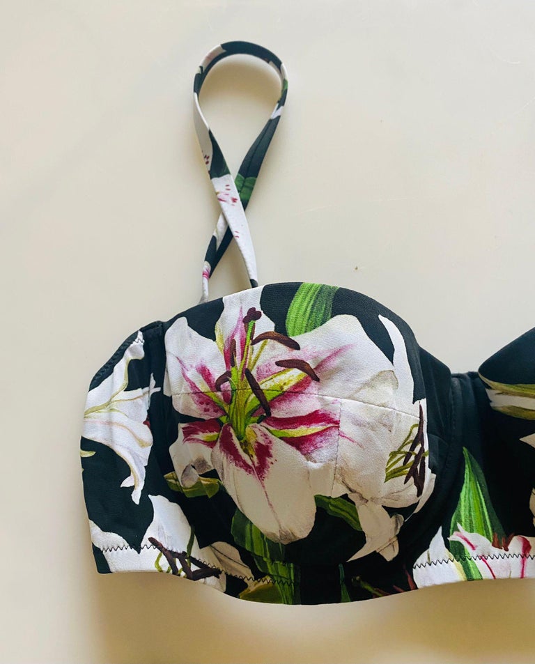 Dolce & Gabbana Black Lily Print Nylon Bottom Beachwear Swimwear