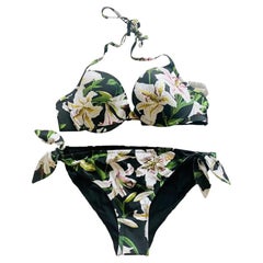Dolce & Gabbana Black White Lily Two Piece Swimsuit Bikini Swimwear Flowers DG