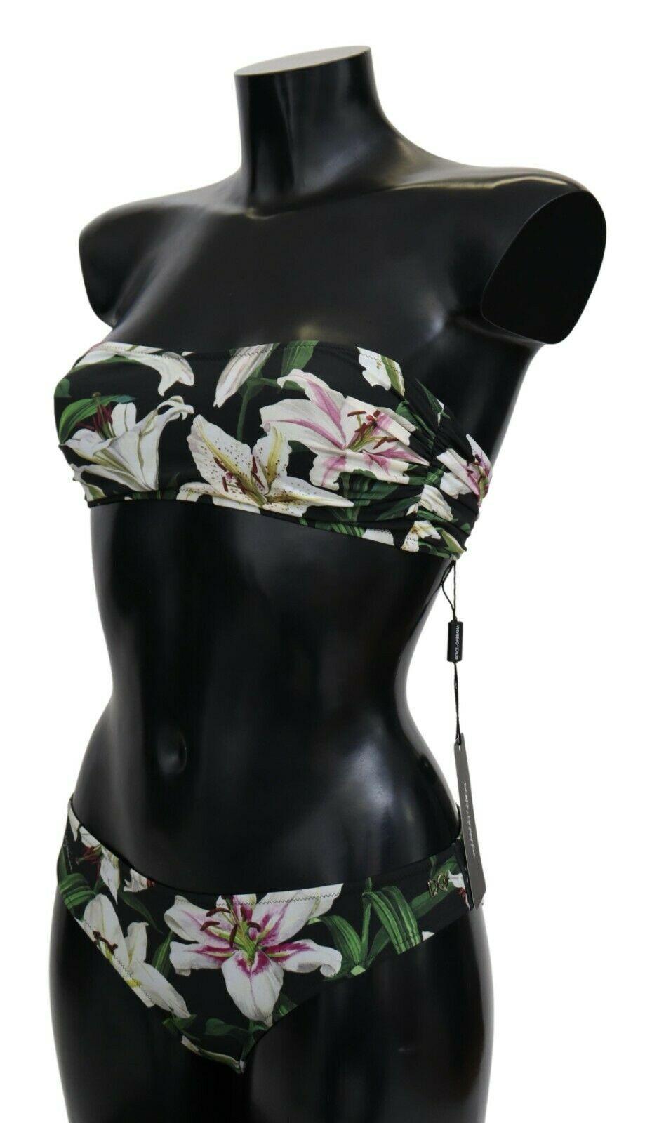 Nero Dolce & Gabbana Costume da bagno in due pezzi con giglio nero e bianco, Bikini Swimwear Flowers in vendita