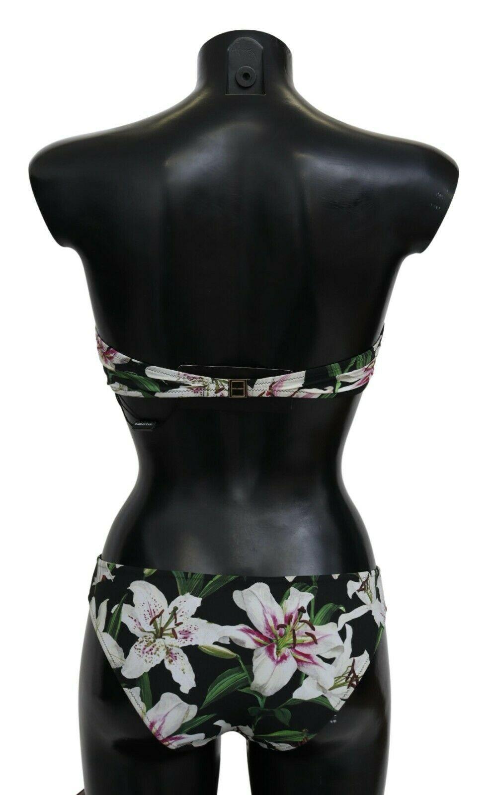 Dolce & Gabbana Costume da bagno in due pezzi con giglio nero e bianco, Bikini Swimwear Flowers In condizioni Nuovo in vendita a WELWYN, GB