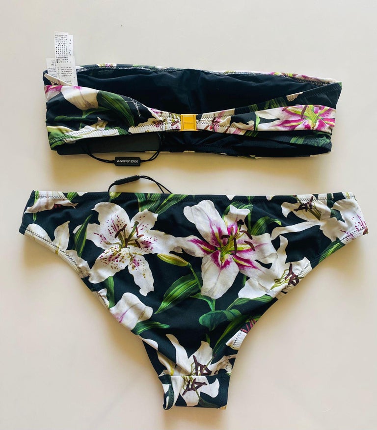 Dolce & Gabbana Bikini Bottom Black Lily Print Swimsuit Swimwear