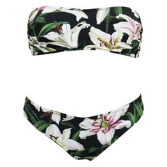 Dolce & Gabbana Costume da bagno in due pezzi con giglio nero e bianco, Bikini Swimwear Flowers