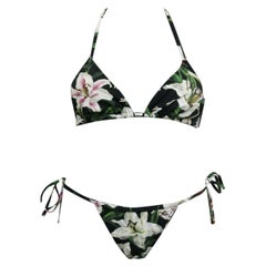 Dolce & Gabbana Black White Lily Two Piece Swimsuit Bikini Swimwear Flowers