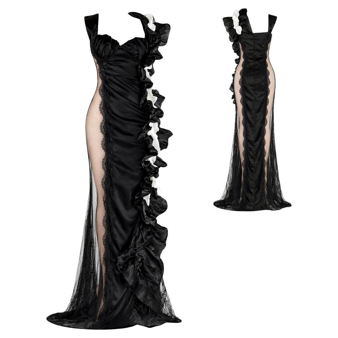 Dolce 
Gabbana Black 
White Lingerie Inspired Evening Gown Fall 2004 Size 42IT For Sale