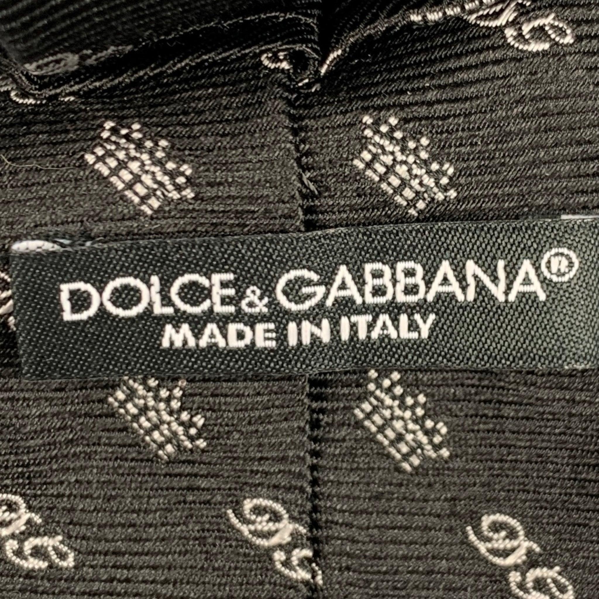 Men's DOLCE & GABBANA Black White Monogram Silk Twill Tie