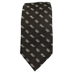 DOLCE & GABBANA Black White Monogram Silk Twill Tie
