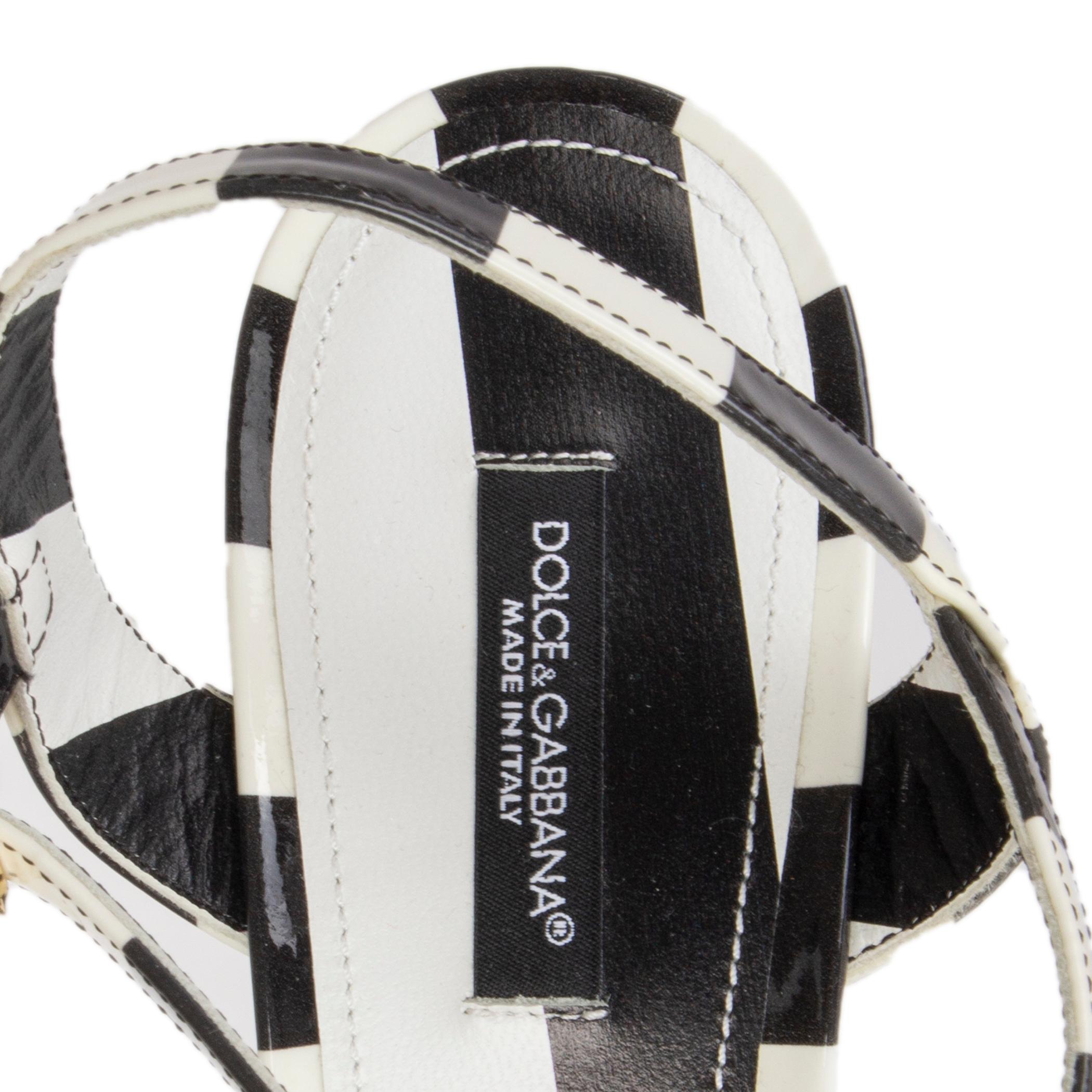 Gray DOLCE & GABBANA black & white patent STRIPED PLATFORM WEDGE Sandals Shoes 38 For Sale